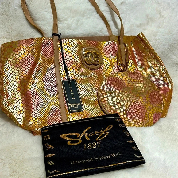 Sharif Metallic Leather Snakeskin Print Bag - Picture 4 of 10